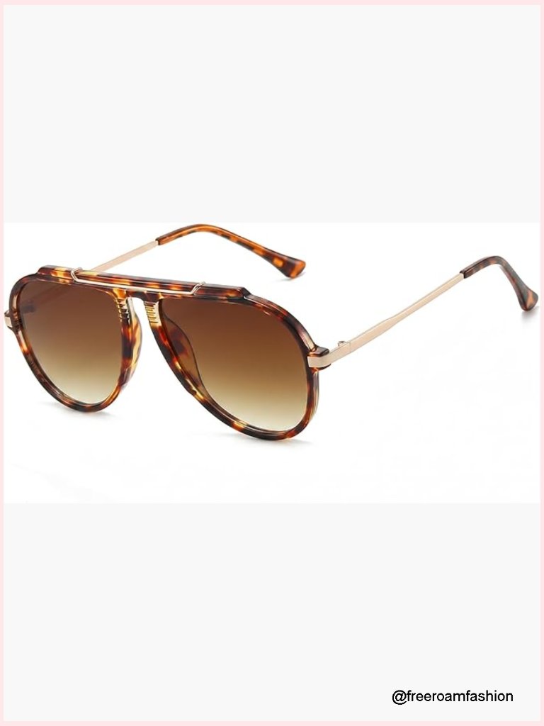 Oversized Aviator Sunglasses Retro 70s Gold Metal Tangle Free Uv Protection